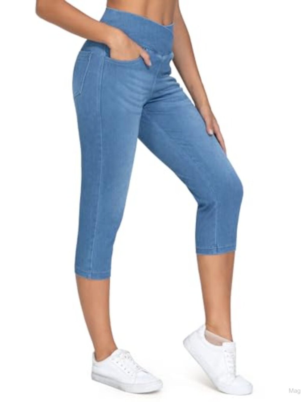 Women's Capri Denim Jeggings High Stretch Pull On Skinny Jean Legging